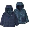 PATAGONIA BABY REVERSIBLE DOWN SWEATER HOODY WANDERING WOODS: TIDEPOOL BLUE 23