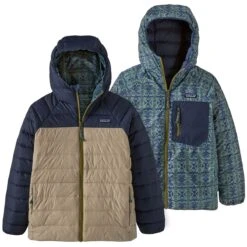 PATAGONIA K'S REVERSIBLE DOWN SWEATER HOODY TREELINE: NEW NAVY 23